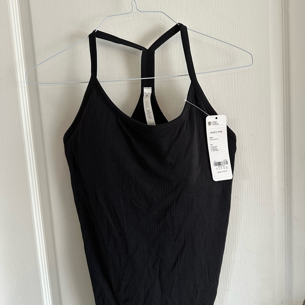 CRZ YOGA Black Ribbed Strappy Tank